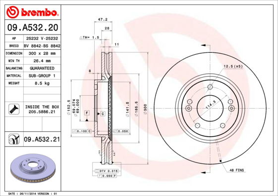 Bremsscheibe Vorderachse Brembo 09.A532.21 von Brembo