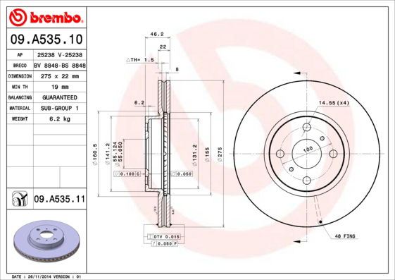 Bremsscheibe Vorderachse Brembo 09.A535.11 von Brembo