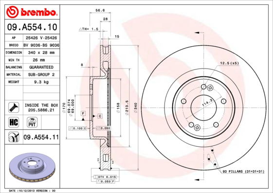 Bremsscheibe Vorderachse Brembo 09.A554.11 von Brembo