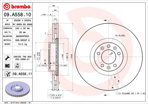 Bremsscheibe Vorderachse Brembo 09.A558.11 von Brembo