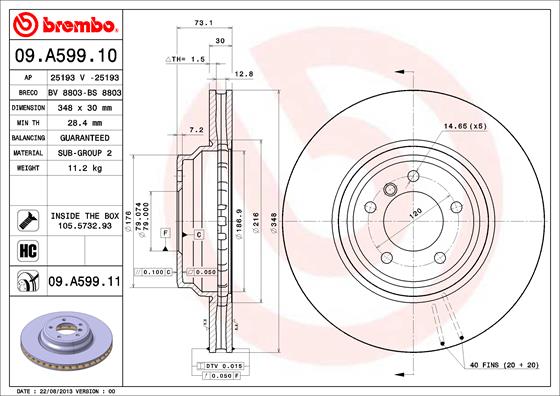 Bremsscheibe Vorderachse Brembo 09.A599.11 von Brembo