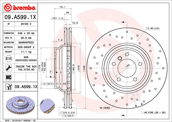 Bremsscheibe Vorderachse Brembo 09.A599.1X von Brembo