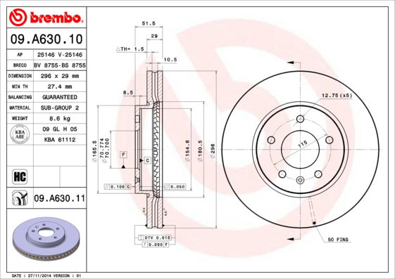 Bremsscheibe Vorderachse Brembo 09.A630.11 von Brembo