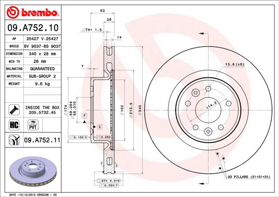 Bremsscheibe Vorderachse Brembo 09.A752.11 von Brembo