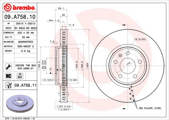 Bremsscheibe Vorderachse Brembo 09.A758.11 von Brembo