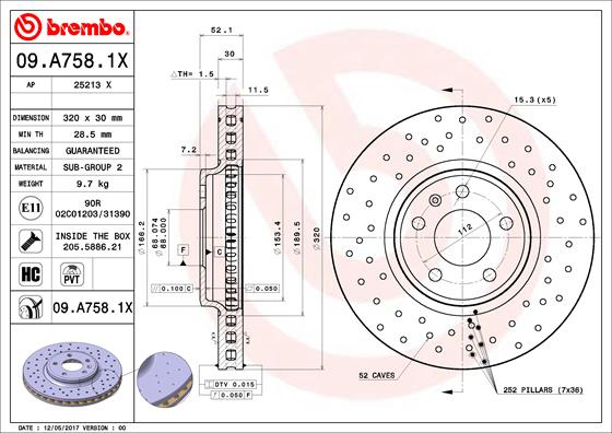 Bremsscheibe Vorderachse Brembo 09.A758.1X von Brembo