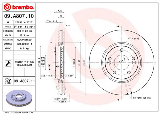 Bremsscheibe Vorderachse Brembo 09.A807.11 von Brembo