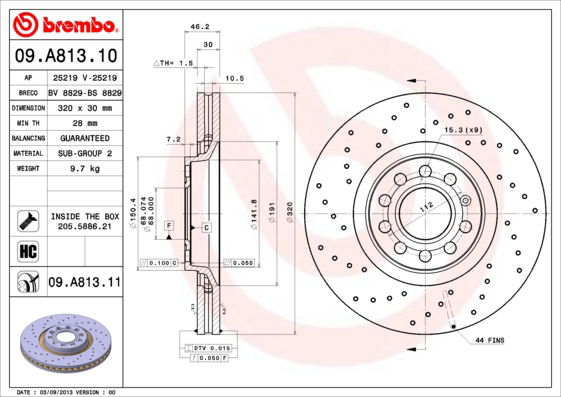 Bremsscheibe Vorderachse Brembo 09.A813.11 von Brembo