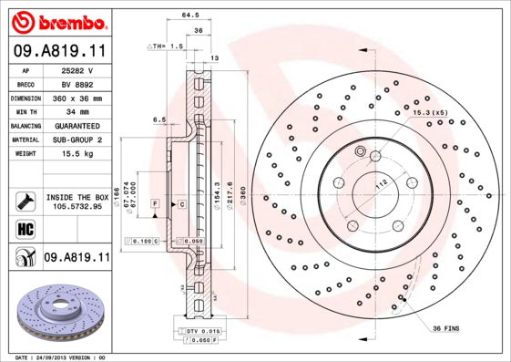 Bremsscheibe Vorderachse Brembo 09.A819.11 von Brembo