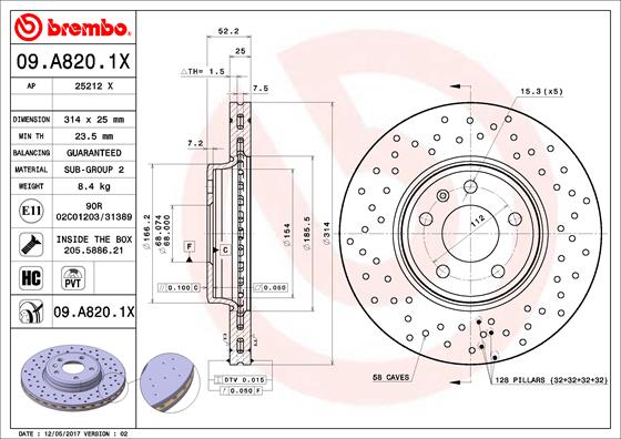 Bremsscheibe Vorderachse Brembo 09.A820.1X von Brembo