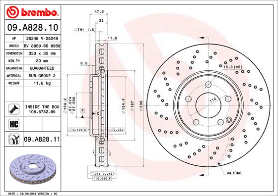 Bremsscheibe Vorderachse Brembo 09.A828.11 von Brembo