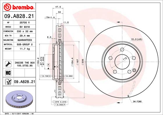 Bremsscheibe Vorderachse Brembo 09.A828.21 von Brembo