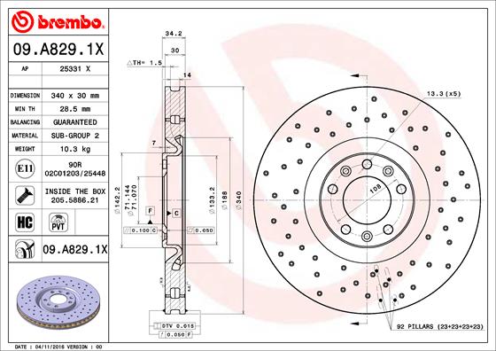 Bremsscheibe Vorderachse Brembo 09.A829.1X von Brembo