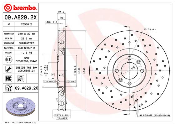 Bremsscheibe Vorderachse Brembo 09.A829.2X von Brembo