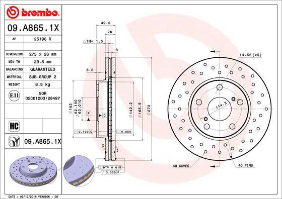 Bremsscheibe Vorderachse Brembo 09.A865.1X von Brembo