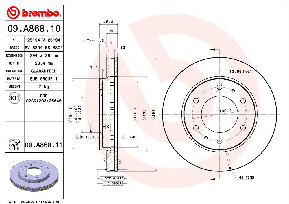 Bremsscheibe Vorderachse Brembo 09.A868.11 von Brembo