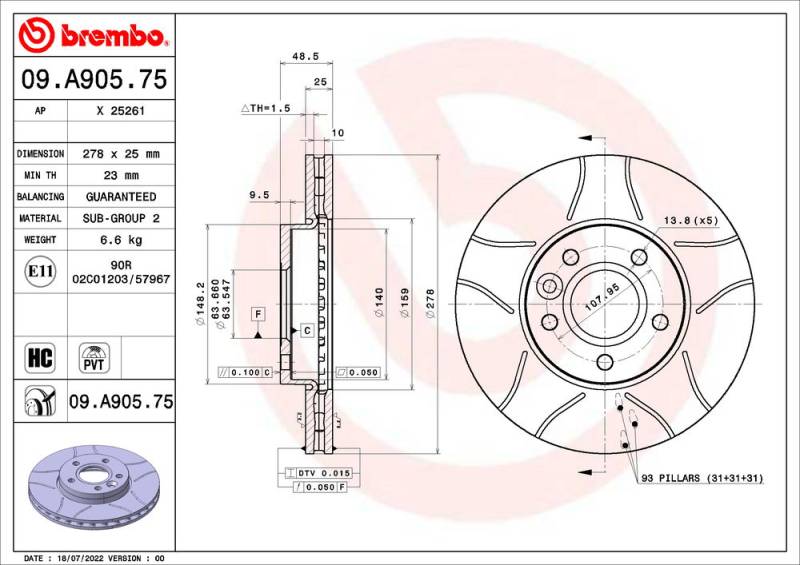 Bremsscheibe Vorderachse Brembo 09.A905.75 von Brembo