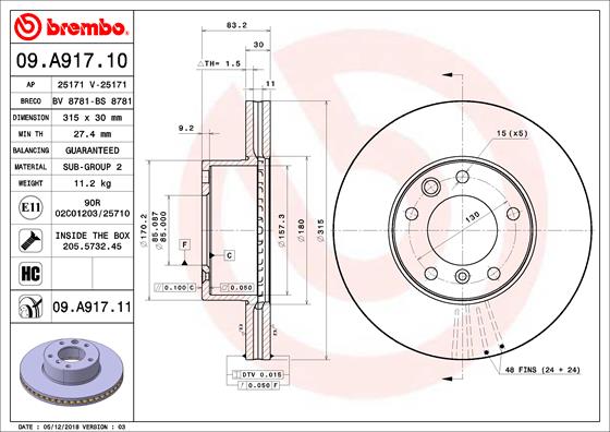 Bremsscheibe Vorderachse Brembo 09.A917.11 von Brembo