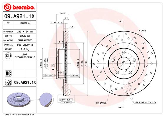 Bremsscheibe Vorderachse Brembo 09.A921.1X von Brembo