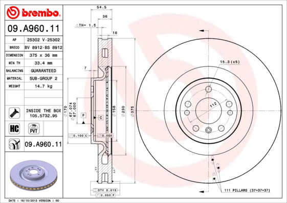 Bremsscheibe Vorderachse Brembo 09.A960.11 von Brembo