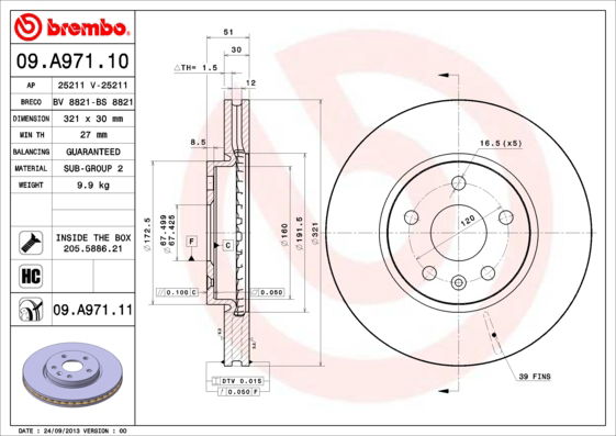 Bremsscheibe Vorderachse Brembo 09.A971.11 von Brembo