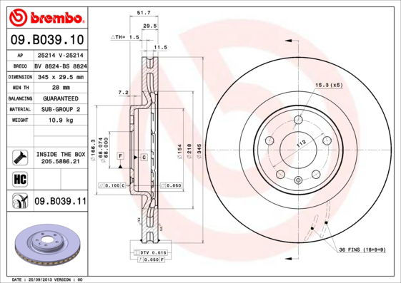 Bremsscheibe Vorderachse Brembo 09.B039.11 von Brembo