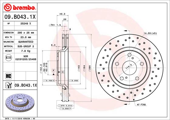 Bremsscheibe Vorderachse Brembo 09.B043.1X von Brembo