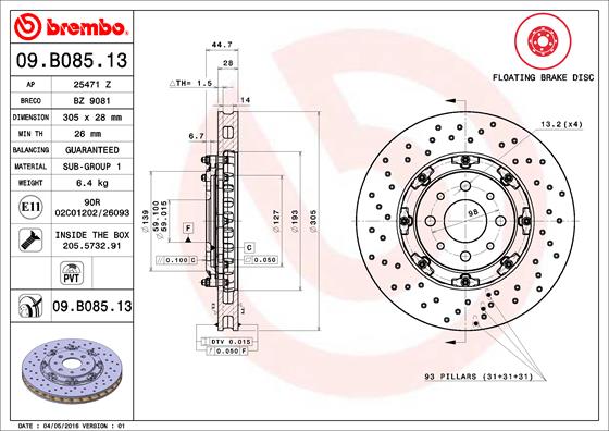 Bremsscheibe Vorderachse Brembo 09.B085.13 von Brembo