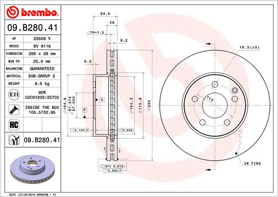 Bremsscheibe Vorderachse Brembo 09.B280.41 von Brembo