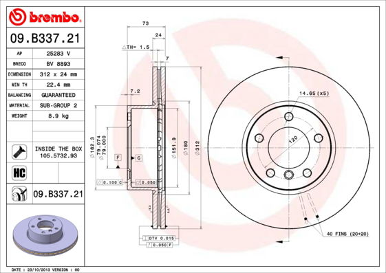 Bremsscheibe Vorderachse Brembo 09.B337.21 von Brembo