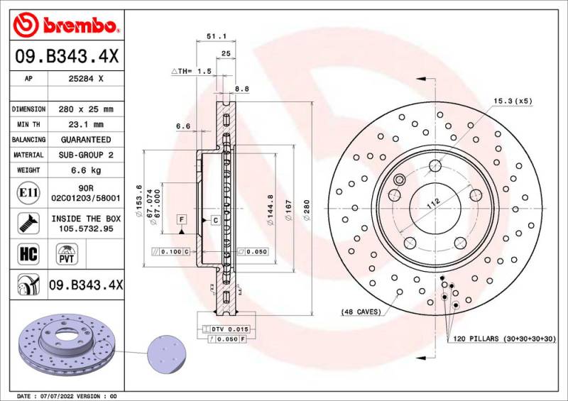 Bremsscheibe Vorderachse Brembo 09.B343.4X von Brembo