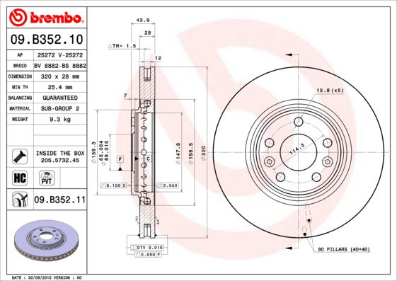 Bremsscheibe Vorderachse Brembo 09.B352.11 von Brembo