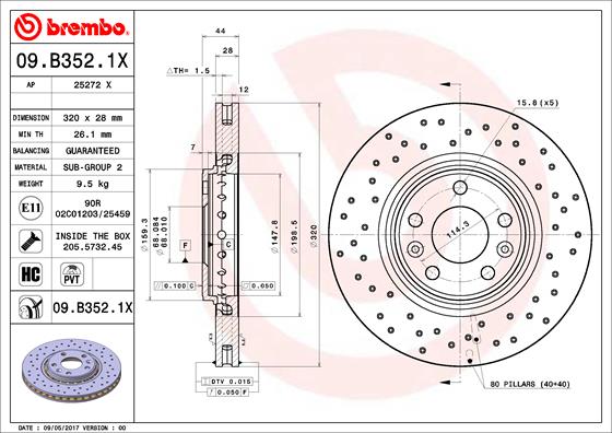 Bremsscheibe Vorderachse Brembo 09.B352.1X von Brembo