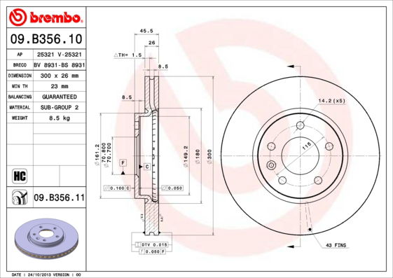 Bremsscheibe Vorderachse Brembo 09.B356.11 von Brembo