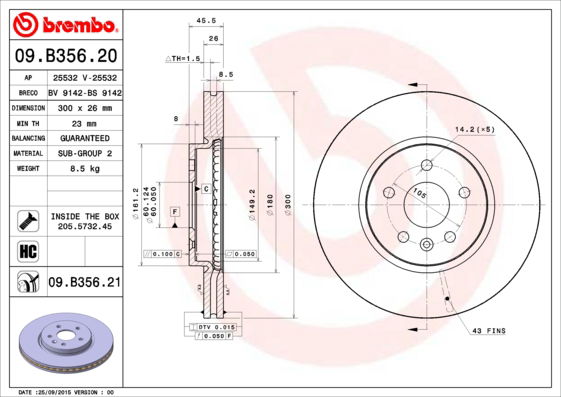 Bremsscheibe Vorderachse Brembo 09.B356.21 von Brembo