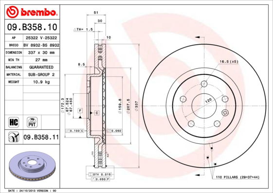 Bremsscheibe Vorderachse Brembo 09.B358.11 von Brembo