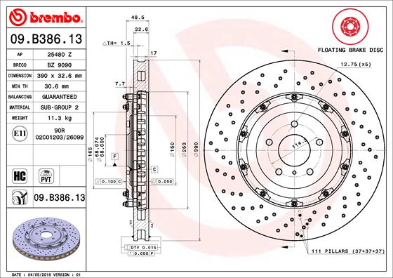 Bremsscheibe Vorderachse Brembo 09.B386.13 von Brembo