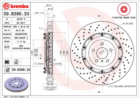 Bremsscheibe Vorderachse Brembo 09.B386.33 von Brembo