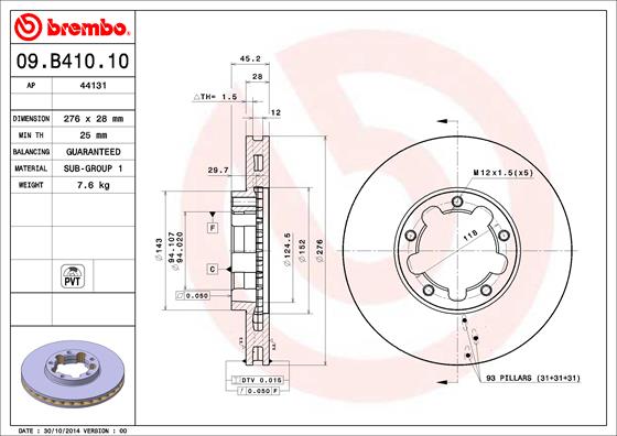 Bremsscheibe Vorderachse Brembo 09.B410.10 von Brembo