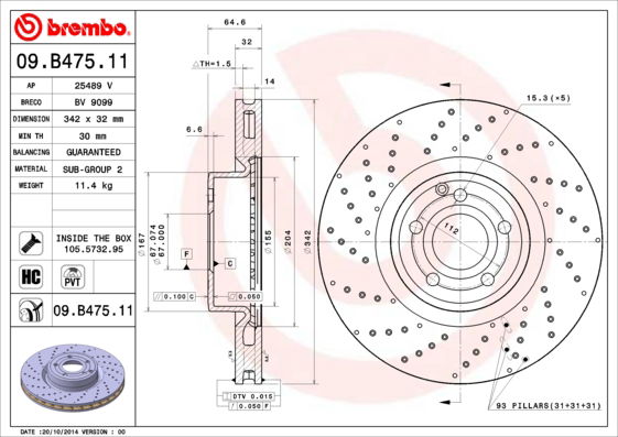 Bremsscheibe Vorderachse Brembo 09.B475.11 von Brembo