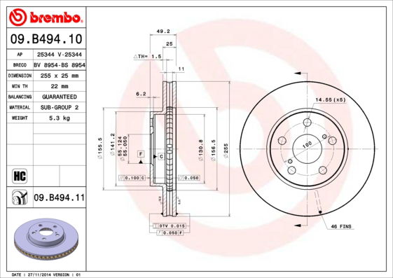 Bremsscheibe Vorderachse Brembo 09.B494.11 von Brembo