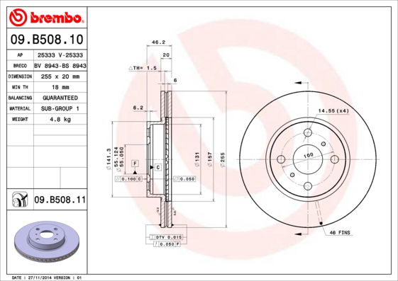 Bremsscheibe Vorderachse Brembo 09.B508.11 von Brembo