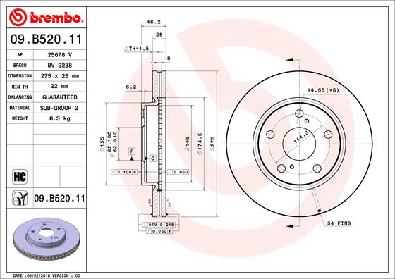 Bremsscheibe Vorderachse Brembo 09.B520.11 von Brembo