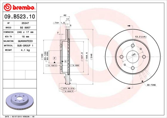 Bremsscheibe Vorderachse Brembo 09.B523.10 von Brembo