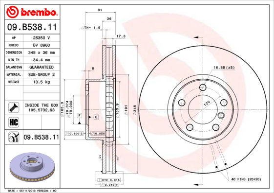 Bremsscheibe Vorderachse Brembo 09.B538.11 von Brembo