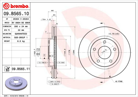 Bremsscheibe Vorderachse Brembo 09.B565.11 von Brembo