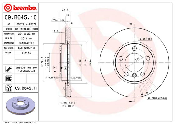 Bremsscheibe Vorderachse Brembo 09.B645.11 von Brembo