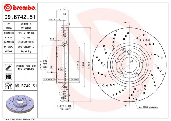 Bremsscheibe Vorderachse Brembo 09.B742.51 von Brembo