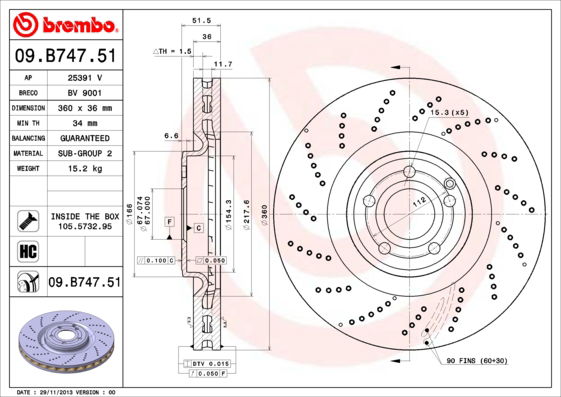 Bremsscheibe Vorderachse Brembo 09.B747.51 von Brembo