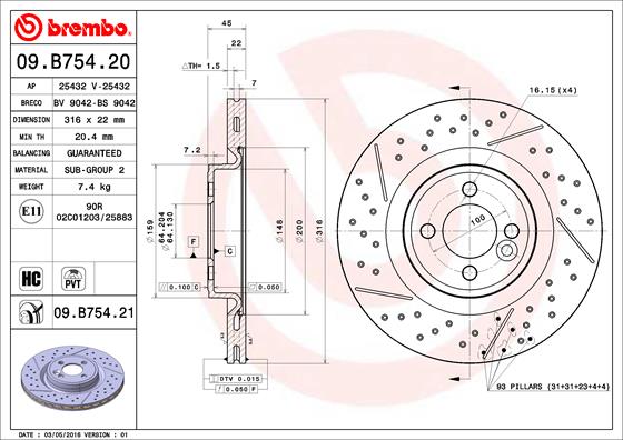 Bremsscheibe Vorderachse Brembo 09.B754.21 von Brembo